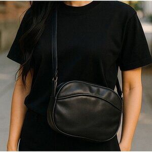 Vintage Genuine Leather Black with Gold Hardware Crossbody Purse